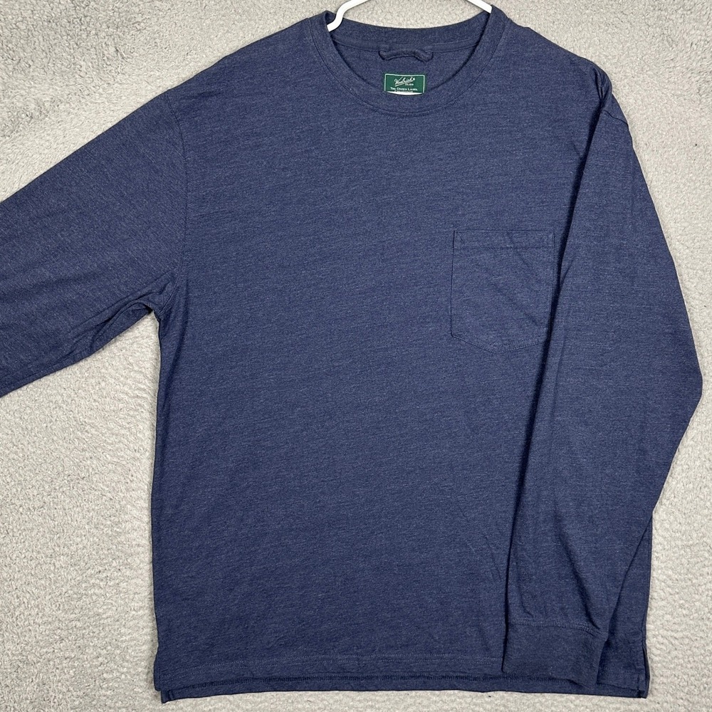 Woolrich T-Shirt Mens Large Green Label Collection Blue Pocket Tee Long Sleeve